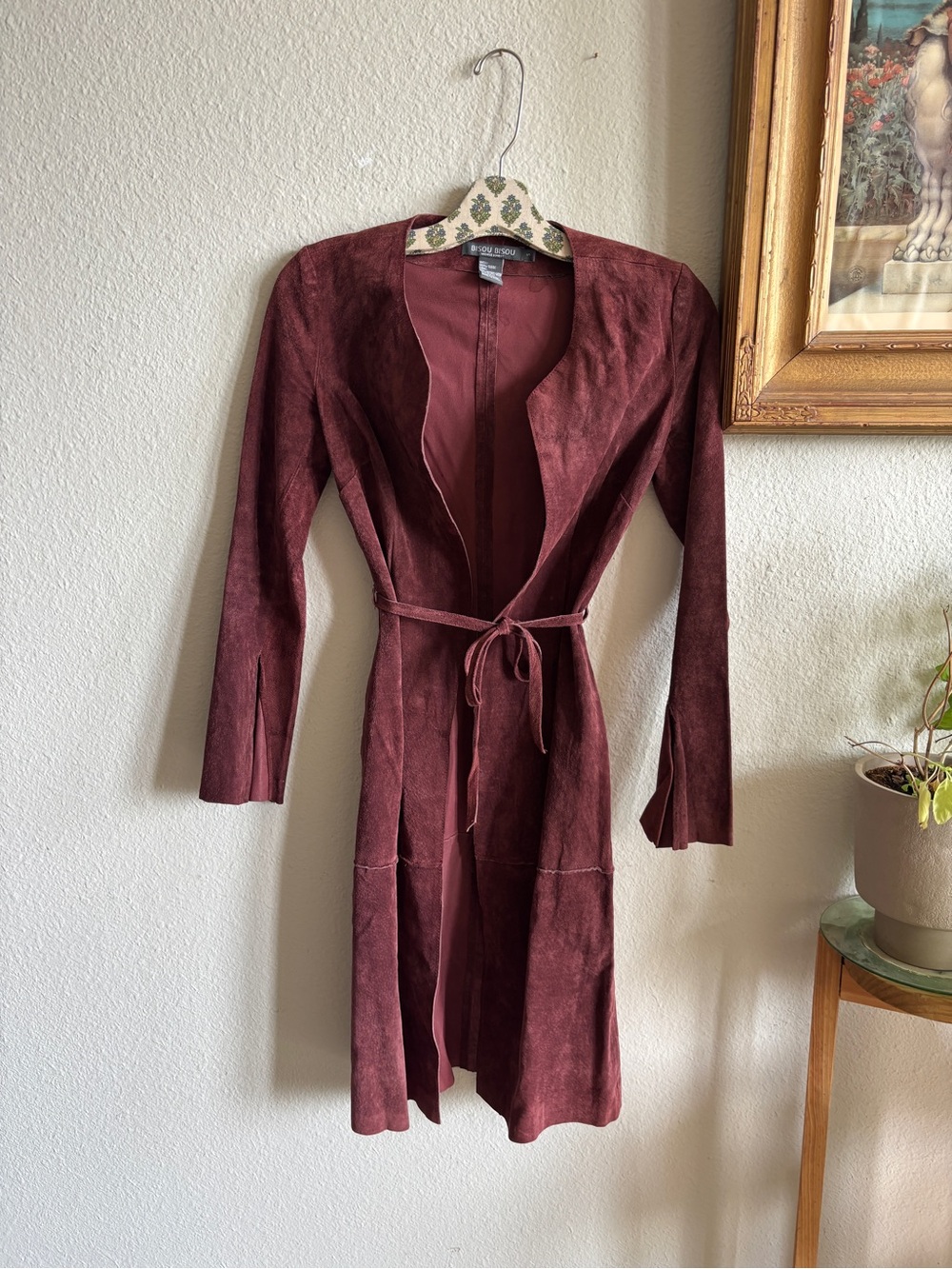 Bisou Bisou Burgundy Suede Open-Front Jacket